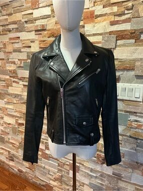 The Kooples Black Leather Biker Jacket Size 3